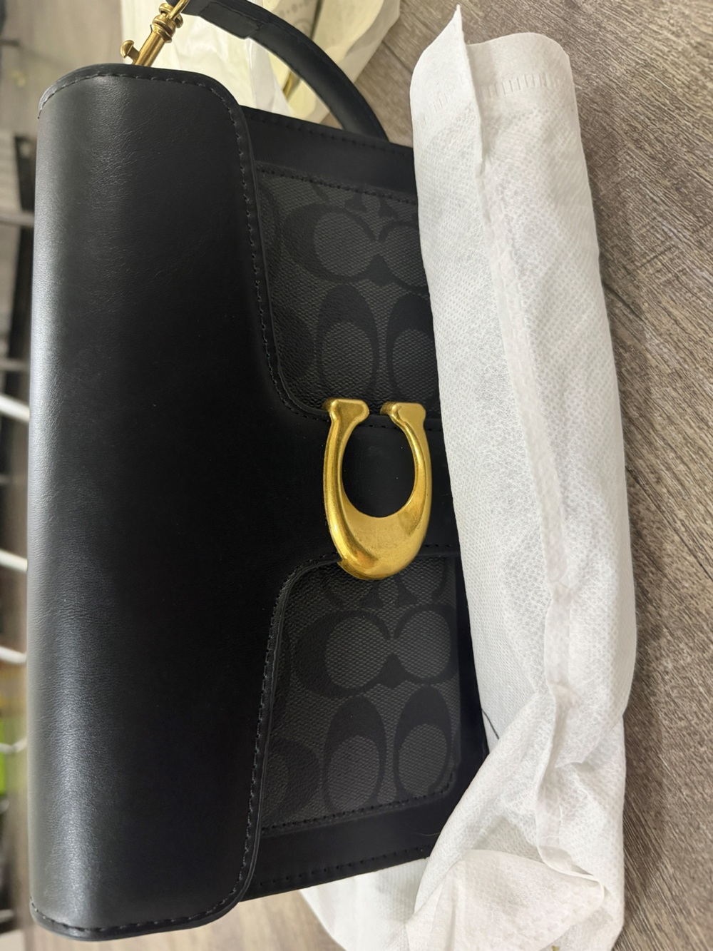 Coach Black Signature Canvas Clutch with Gold 'C' Accent